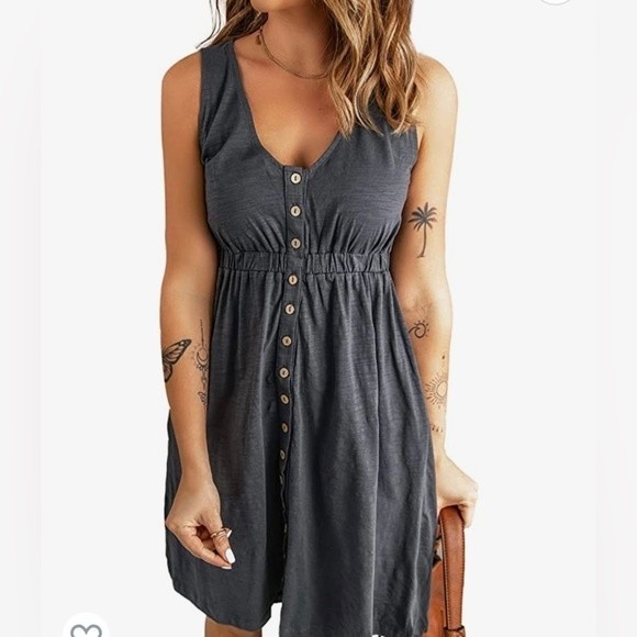 Acelitt Womens Casual Sleeveless Button Down Elastic Waist
Swing Dresses size S - Picture 1 of 3